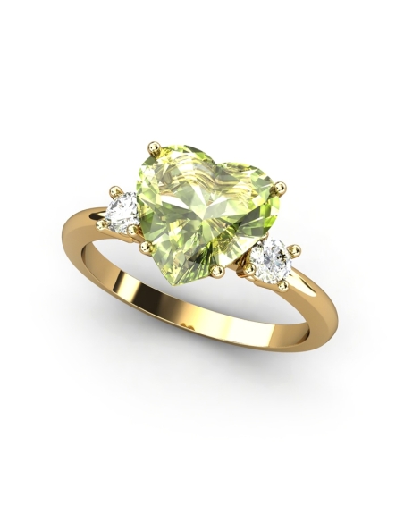ANILLO GAIA DE ORO Y TOPACIO CON OLIVINA CORAZÓN 9X9MM