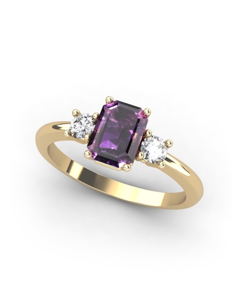 ANILLO GAIA DE ORO Y TOPACIO CON AMATISTA OCTOGONAL 7X5MM
