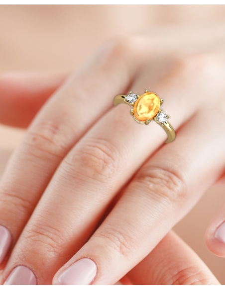 ANILLO GAIA DE ORO Y TOPACIO CON CITRINO OVAL CABUJÓN 8X6MM