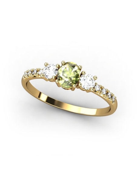 ANILLO OSIRIS DE ORO Y TOPACIOS BLANCOS CON 2 GARRAS DE 3MM Y CENTRO EN PERIDOTO DE 5X4MM