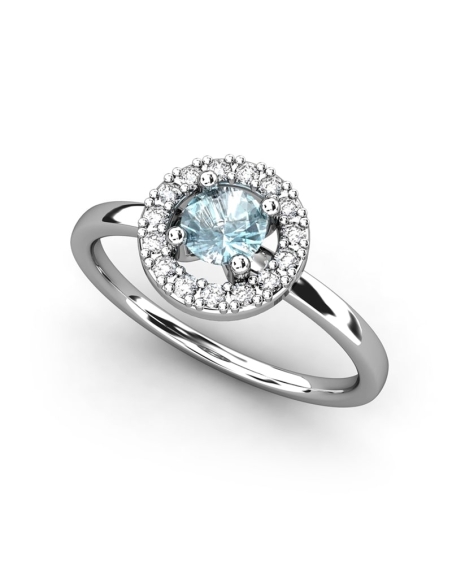 ANILLO ORO DIAMANTE 0.10 CT Y TOPACIO AZUL