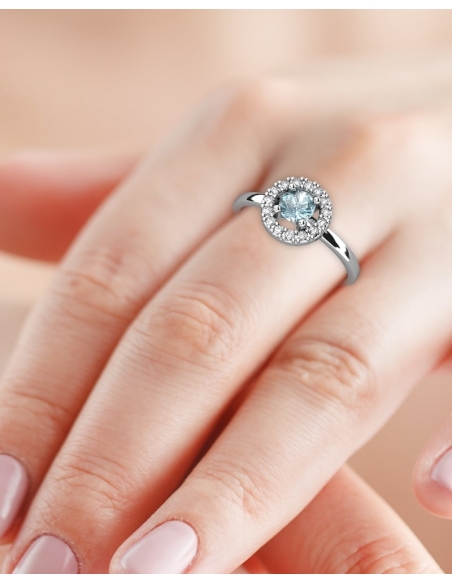ANILLO ORO DIAMANTE 0.10 CT Y TOPACIO AZUL
