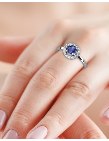 ANILLO ORO DIAMANTE 0.10 CT Y ZAFIRO