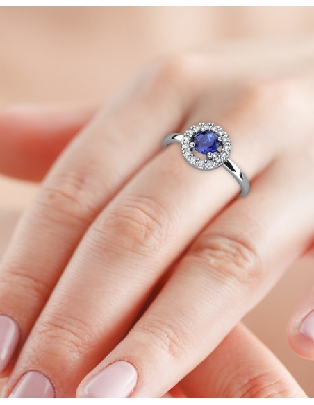 ANILLO ORO DIAMANTE 0.10 CT Y ZAFIRO