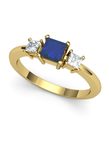 ANILLO ORO Y DIAMANTES PRINCESA 0.20 CT ZAFIRO