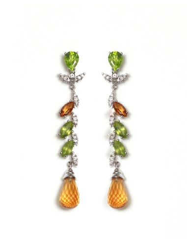 PENDIENTES ORO DIAMANTE 0,38 CT OLIVINA CITRINO