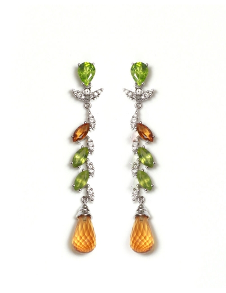 PENDIENTES ORO DIAMANTE 0,38 CT OLIVINA CITRINO