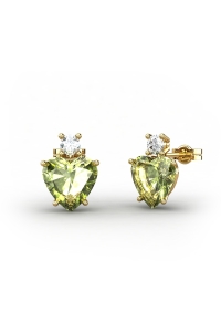 PENDIENTES GAIA DE ORO Y TOPACIO CON OLIVINA CORAZÓN 8X8MM
