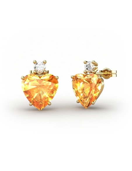 PENDIENTES GAIA DE ORO Y TOPACIO CON CITRINO CORAZÓN 9X9MM