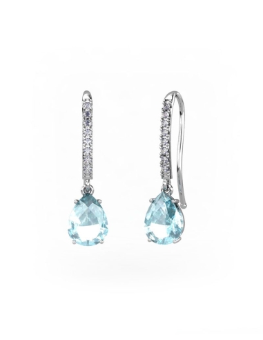 PENDIENTES ORO DIAMANTES 0,09 CT AGUAMARINA