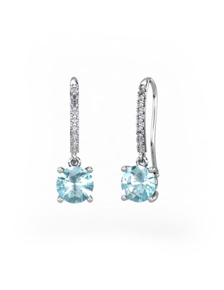 PENDIENTES ORO DIAMANTES 0,09 CT AGUA MARINA