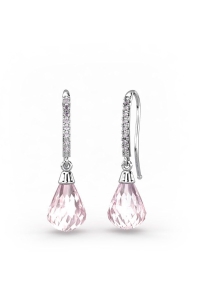 PENDIENTES ORO DIAMANTES 0,09 CT CUARZO ROSA
