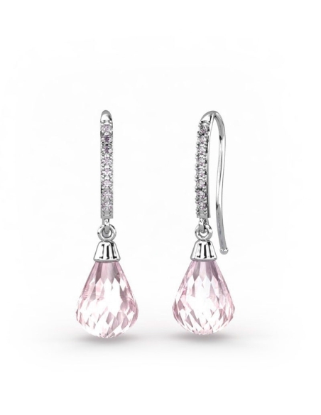 PENDIENTES ORO DIAMANTES 0,09 CT CUARZO ROSA