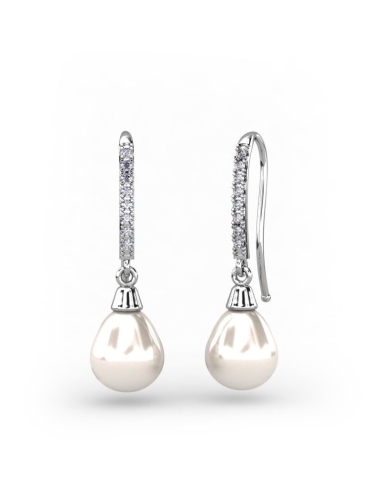 PENDIENTES ORO DIAMANTES 0,09 CT PERLA DROP