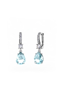 PENDIENTES ORO DIAMANTES 0,30 CT TOPACIO AZUL
