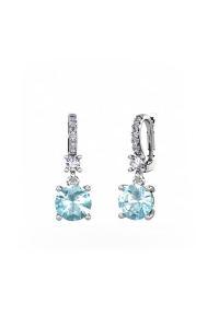 PENDIENTES ORO DIAMANTES 0,30 CT AGUA MARINA
