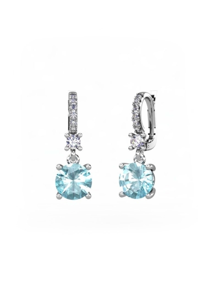 PENDIENTES ORO DIAMANTES 0,30 CT AGUA MARINA