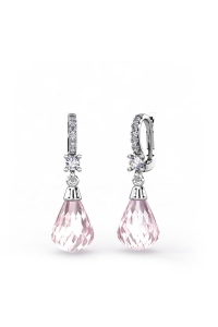 PENDIENTES ORO DIAMANTES 0,30 CT CUARZO ROSA