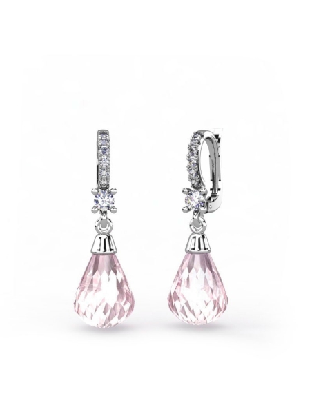 PENDIENTES ORO DIAMANTES 0,30 CT CUARZO ROSA