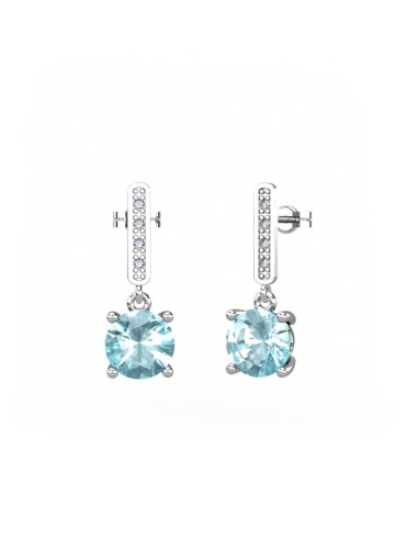 PENDIENTES ORO DIAMANTES 0,05 CT TOPACIO AZUL
