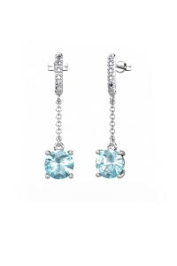 PENDIENTES ORO DIAMANTES 0,06 CT AGUA MARINA