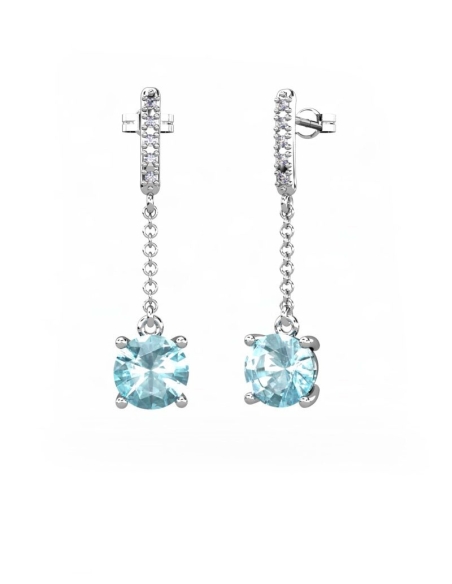 PENDIENTES ORO DIAMANTES 0,06 CT AGUA MARINA
