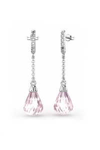 PENDIENTES ORO DIAMANTES 0,06 CT CUARZO ROSA