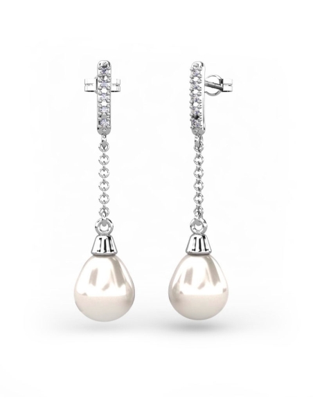 PENDIENTES ORO DIAMANTES 0,06 CT PERLA DROP