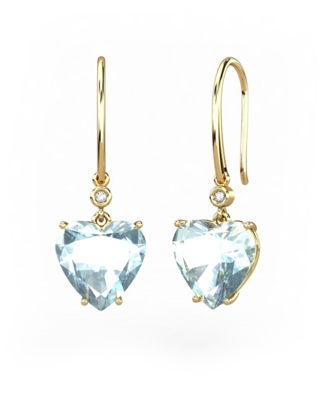 PENDIENTES GAIA GANCHO DE ORO Y DIAMANTES DE 0,01 CT CON CORAZÓN FACETADA DE  9X9MM