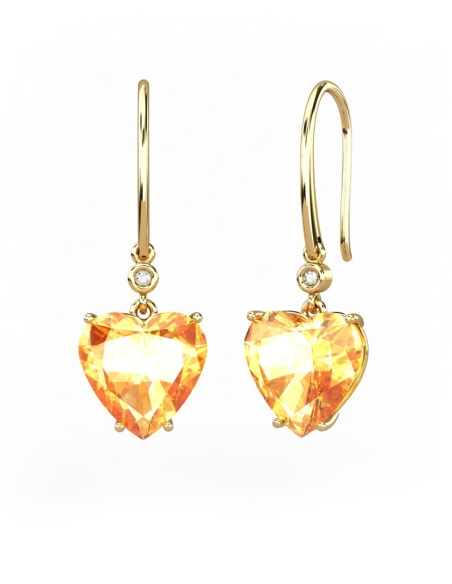 PENDIENTES GAIA GANCHO DE ORO Y DIAMANTES DE 0,01 CT CON CORAZÓN FACETADA DE CITRINO 9X9MM