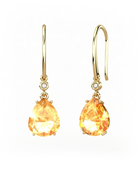 PENDIENTES GAIA GANCHO DE ORO Y DIAMANTES DE 0,01 CT CON PERA FACETADA DE CITRINO 9X7MM
