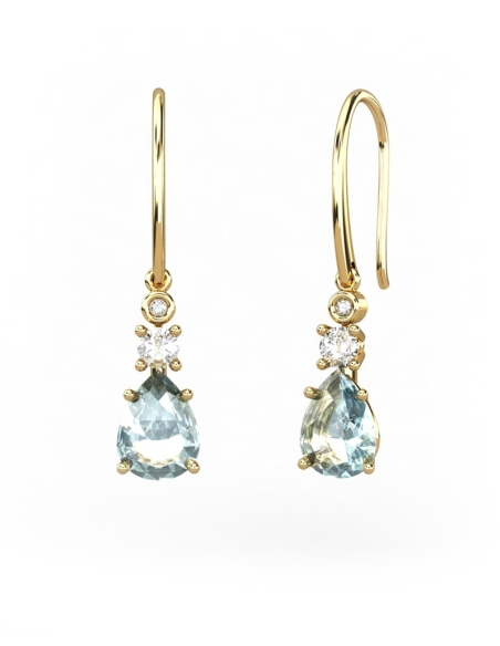 PENDIENTES GAIA GANCHO DE ORO Y DIAMANTES DE 0,01 CT Y TOPACIO CON PERA FACETADA DE  8X6MM