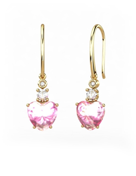 PENDIENTES GAIA DE ORO Y DIAMANTES DE 0,01 CT Y TOPACIO CON CORAZÓN CABUJÓN DE TURMALINA 8X6MM