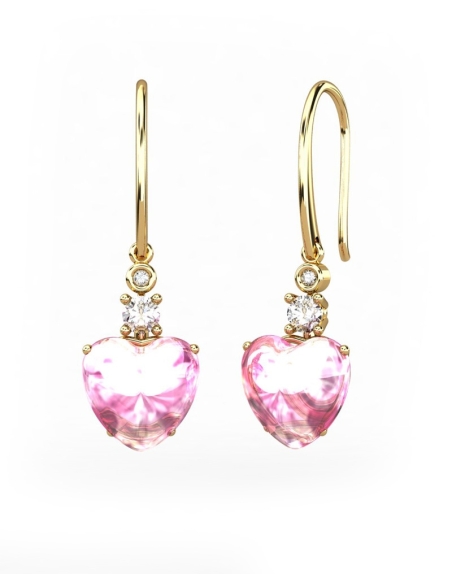PENDIENTES GAIA DE ORO Y DIAMANTES DE 0,01 CT Y TOPACIO CON CORAZÓN CABUJÓN DE TURMALINA 9X9MM