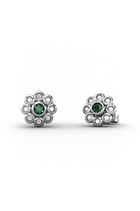 PENDIENTES EPOQUE DE ORO DIAMANTE DE 0,13 CT Y ESMERALDA