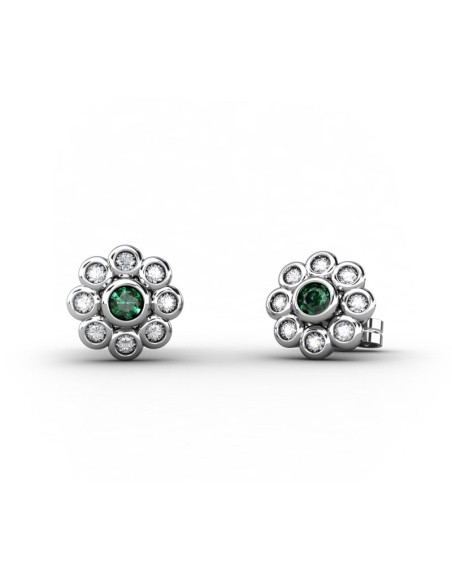 PENDIENTES EPOQUE DE ORO DIAMANTE DE 0,13 CT Y ESMERALDA