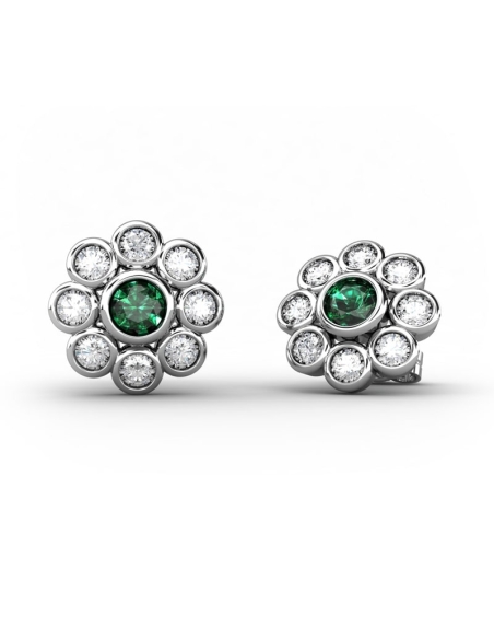 PENDIENTES EPOQUE DE ORO DIAMANTE DE 0,50 CT Y ESMERALDA