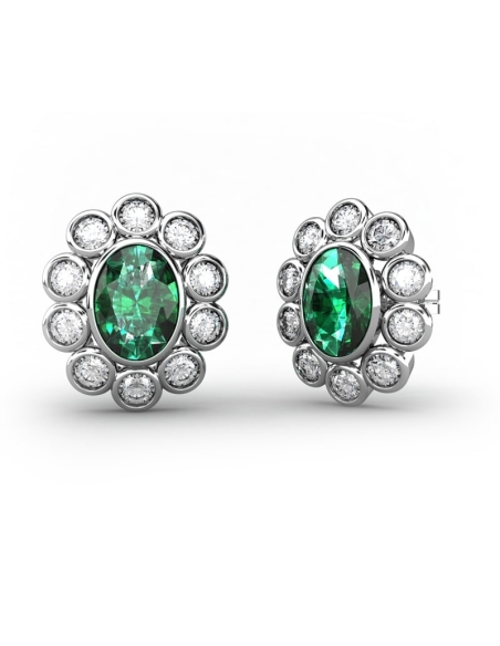 PENDIENTES SISSI DE ORO DIAMANTE DE 0,62 CT Y ESMERALDA OVAL 7X5
