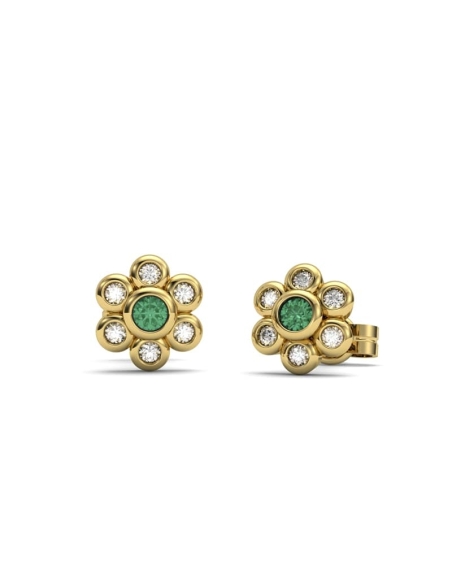 PENDIENTE ORO DIAMANTE 0,08 CT Y ESMERALDA