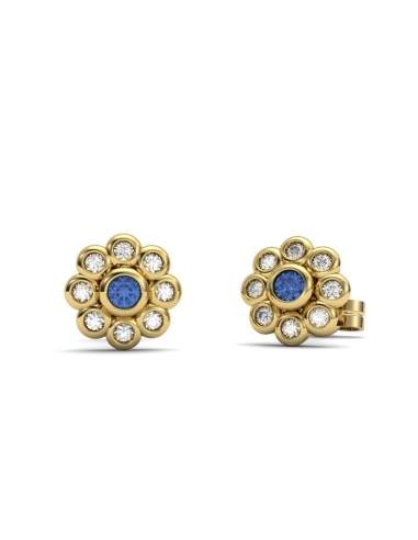 PENDIENTE ORO DIAMANTE 0,10 CT Y ZAFIRO