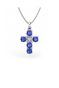COLGANTE SPIRITUAL CRUZ DE DIAMANTE 0,27 CT Y ZAFIROS