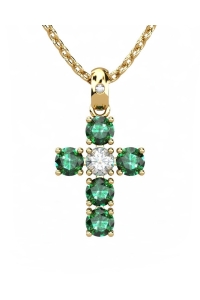 COLGANTE SPIRITUAL CRUZ DE DIAMANTE 0,12 CT Y ESMERALDAS