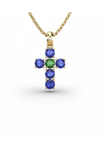 COLGANTE SPIRITUAL CRUZ DE DIAMANTE 0,01 CT Y ZAFIROS Y...