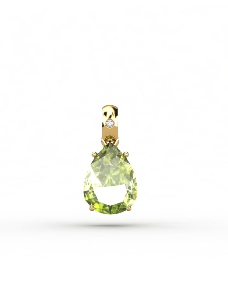 COLGANTE GAIA DE ORO Y DIAMANTES DE 0,01 CT CON PERA FACETADA DE OLIVINA 8X6MM