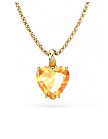 COLGANTE GAIA DE ORO Y DIAMANTES DE 0,01 CT CON CORAZÓN FACETADO DE CITRINO 8X8MM