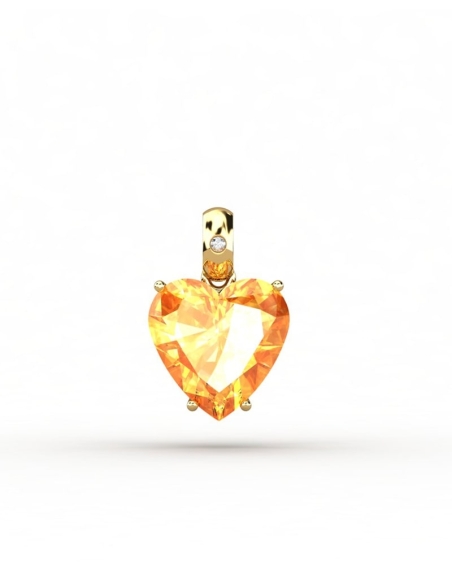 COLGANTE GAIA DE ORO Y DIAMANTES DE 0,01 CT CON CORAZÓN FACETADO DE CITRINO 8X8MM