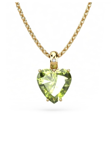 COLGANTE GAIA DE ORO Y DIAMANTES DE 0,01 CT CON CORAZÓN FACETADO DE OLIVINA 8X8MM