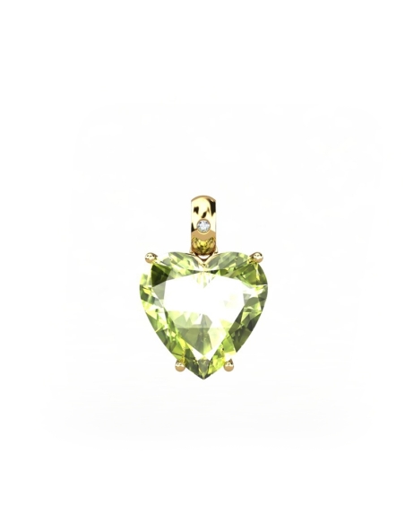 COLGANTE GAIA DE ORO Y DIAMANTES DE 0,01 CT CON CORAZÓN FACETADO DE OLIVINA 9X9MM
