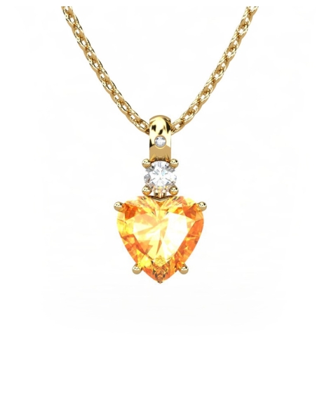 COLGANTE GAIA DE ORO GAIA CON DIAMANTE DE 0,01 CT Y TOPACIO CON CORAZON CITRINO 8X8MM