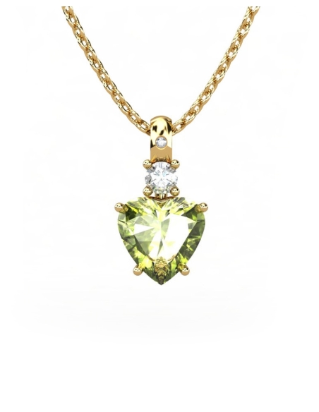 COLGANTE GAIA DE ORO GAIA CON DIAMANTE DE 0,01 CT Y TOPACIO CON CORAZON OLIVINA 8X8MM